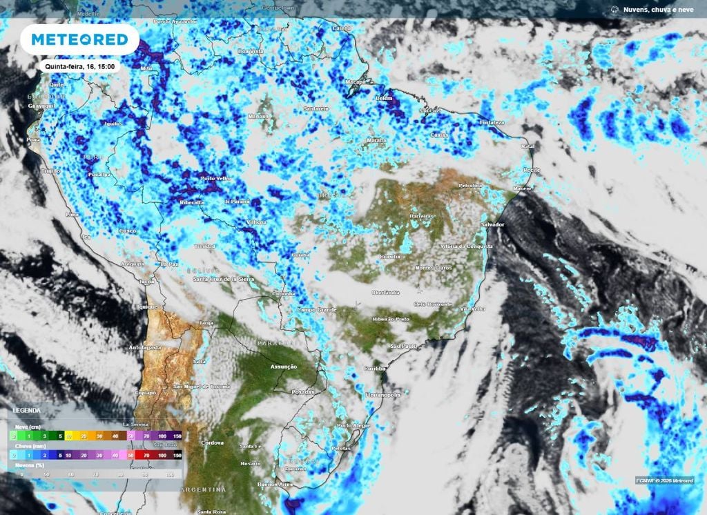 Previsão de nebulosidade e chuva para a tarde desta quinta-feira (16).