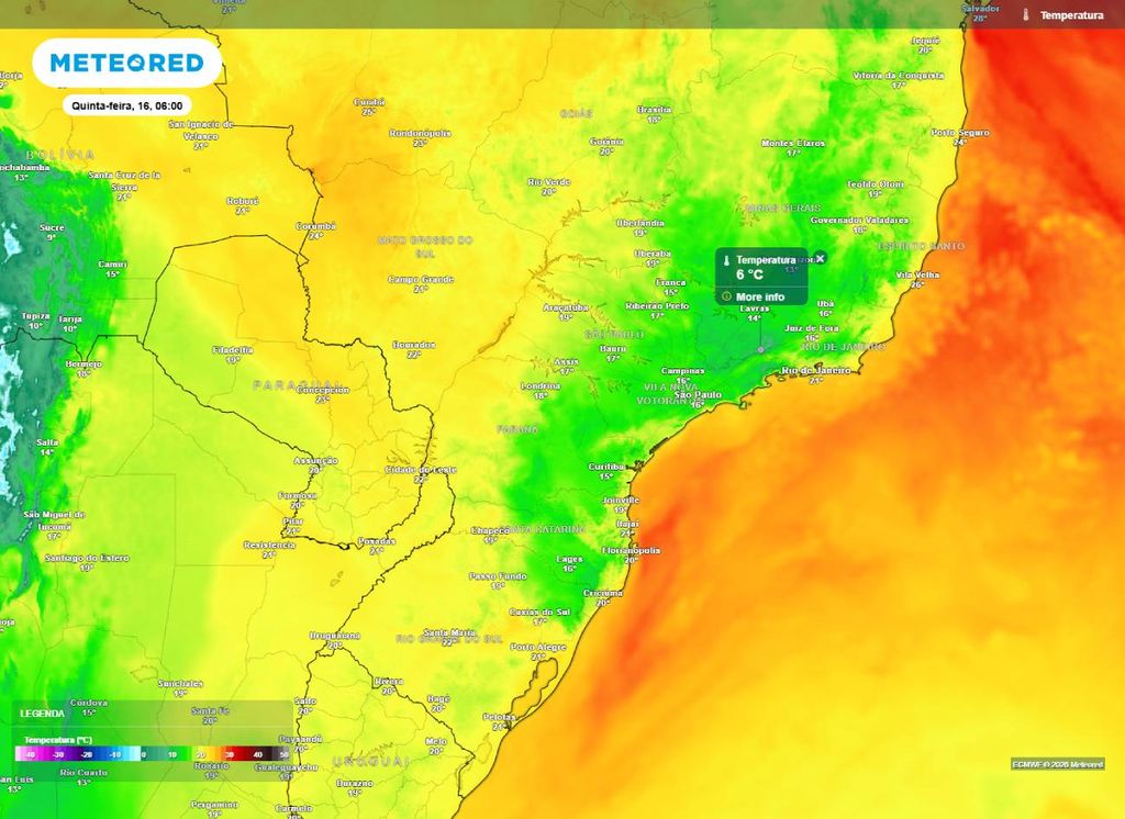 Previsão de temperatura para a manhã desta quinta-feira (16).