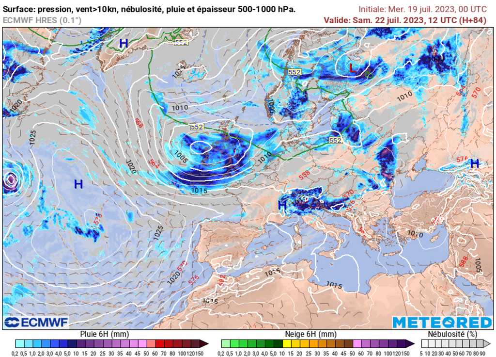 Météo fortement agitée sur la Grande Bretagne influençant le temps en France.