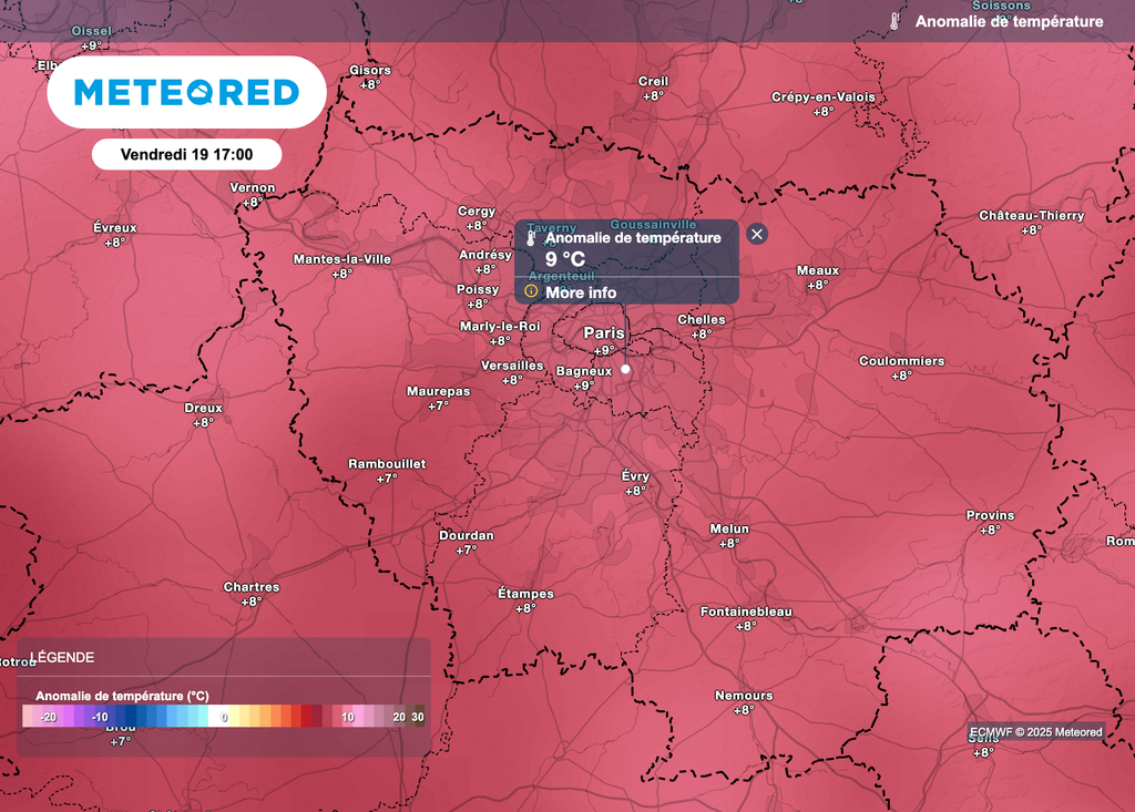 Maximales près de 10 degrés supérieures aux normales de saison vendredi après-midi.