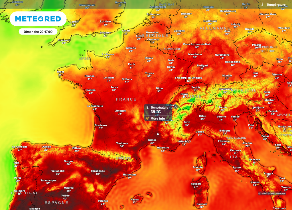 Températures dimanche après-midi
