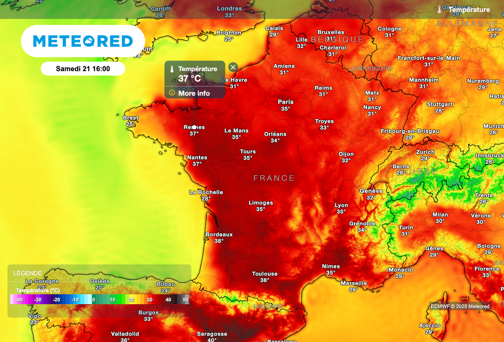 Des pointes à plus de 35 degrés attendues dans l'intérieur de la Bretagne en fin de semaine ! Des pointes à plus de 35 degrés attendues dans l'intérieur de la Bretagne en fin de semaine !