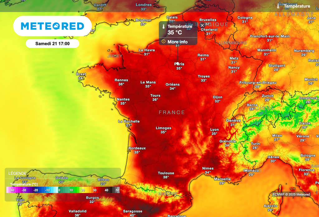 Des pointes à plus de 35 degrés envisagées samedi en région parisienne. Des pointes à plus de 35 degrés envisagées samedi en région parisienne.