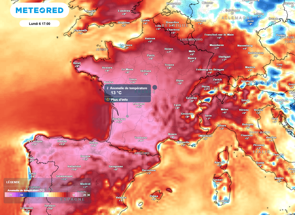 En fin de week-end, les valeurs seront parfois situées jusqu'à 12-13°C au-dessus des normales de saison.