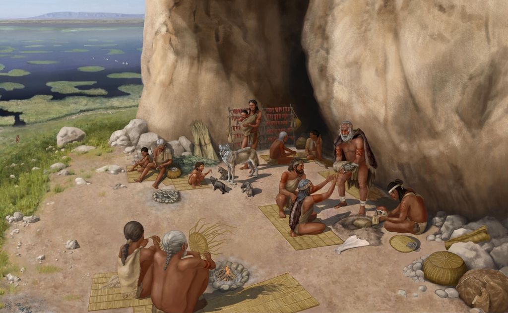 Reconstrucción artística de Pınarbaşı de hace aproximadamente 15.800 años, basada en evidencias de excavaciones arqueológicas realizadas por la Universidad de Liverpool. Crédito: Kathryn Killackey