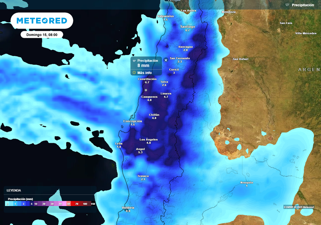 Lluvias Chile central, Meteored, domingo 15 de junio 2025 Lluvias Chile central, Meteored, domingo 15 de junio 2025