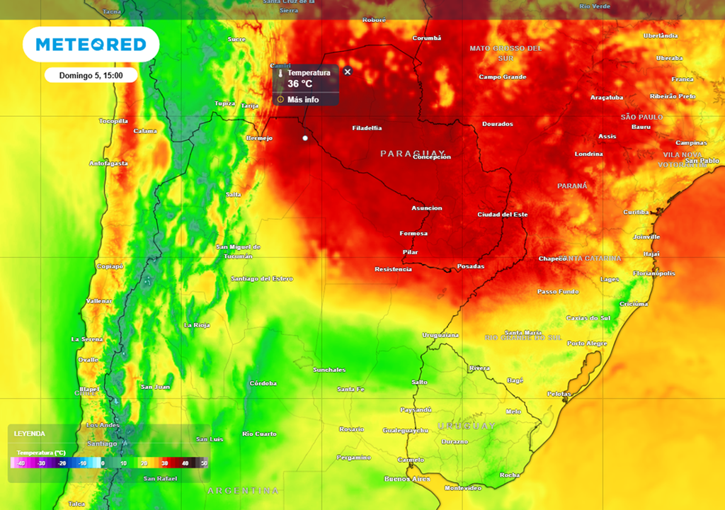 Temperaturas sofocantes con ambiente muy húmedo todavía en el extremo norte del país para el Domingo de Pascuas de Resurrección. Modelo: ECMWF