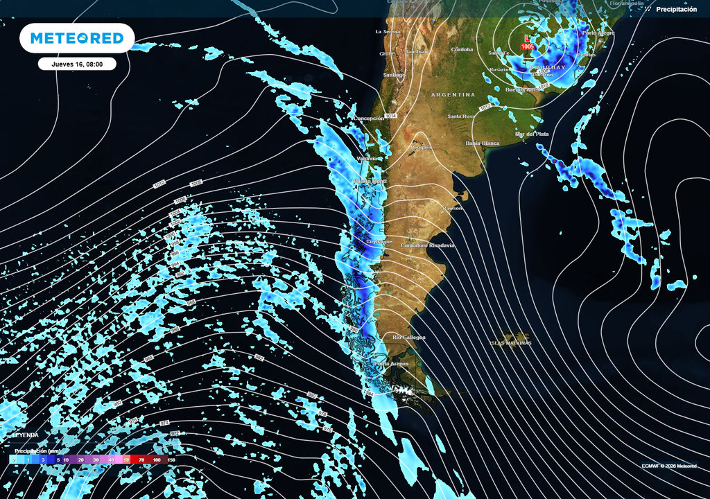Los próximos sistemas frontales dejarán algo de agüita sobre sectores de la zona central.