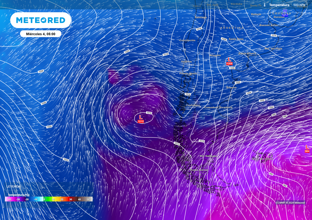 Mapa de temperatura en 500 hPa. Mapa de temperatura en 500 hPa.