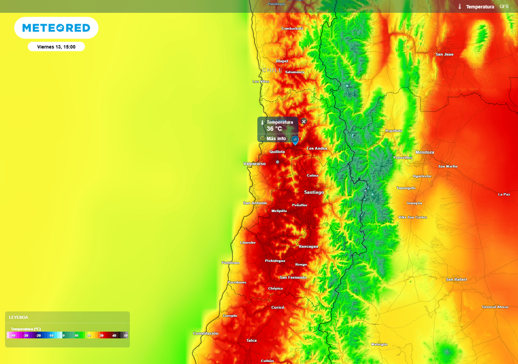 El calor se extenderá no sólo se extenderá por sectores interiores: la baja costera, con su viento del este, empujará el calor hacia la cordillera de la costa y también hacia sectores costeros de la zona central.