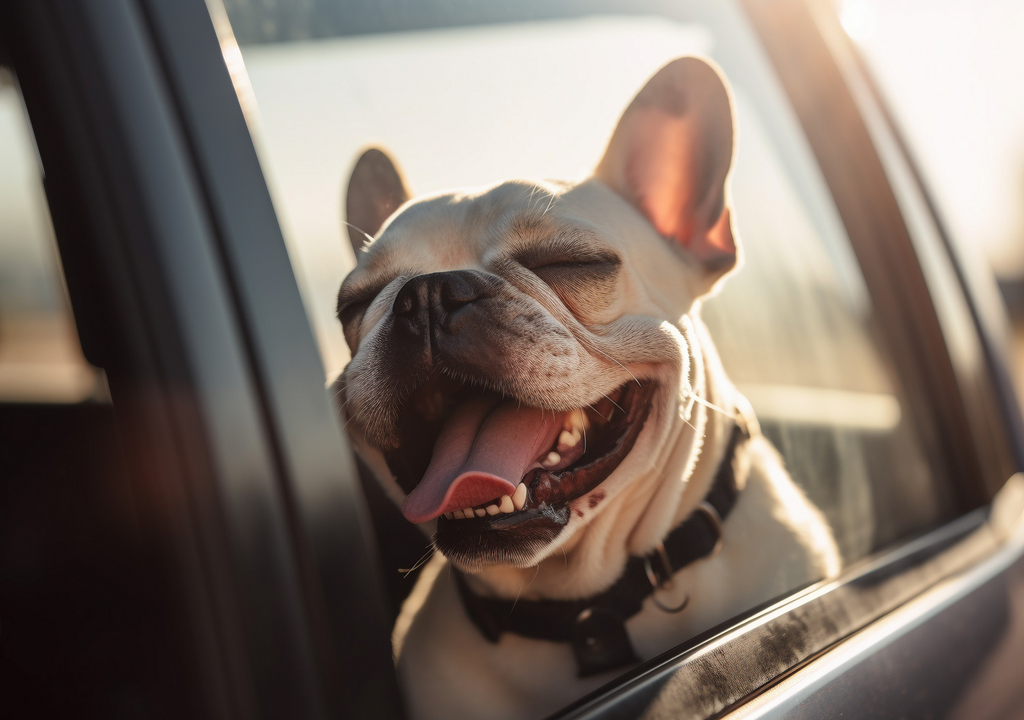 Perro asomándose por la ventana de un auto en movimiento