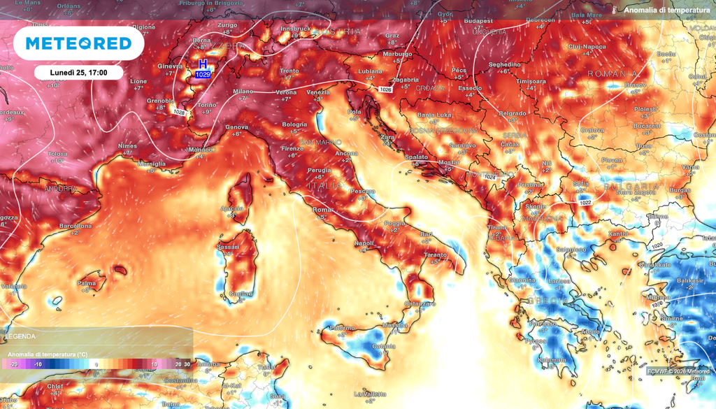 Anomalie termiche della prossima settimana.