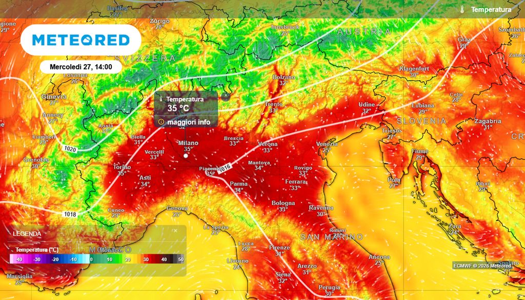 Caldo che sfiora i 35°C in Val Padana.