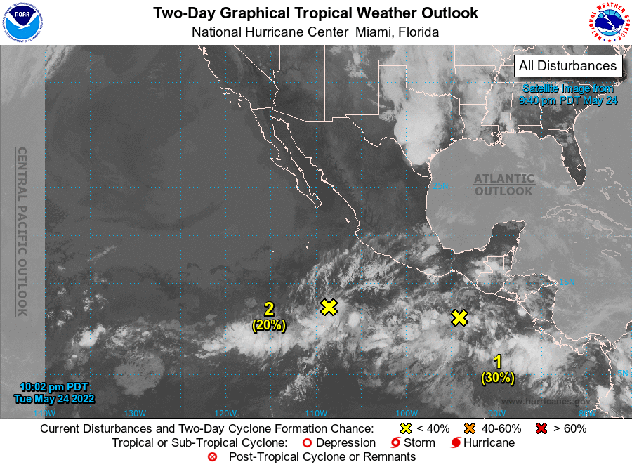 Dos bajas tropicales son vigiladas por el NHC en el Pacífico oriental
