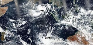 Dos ciclones gemelos en el Océano Índico a ambos lados del ecuador