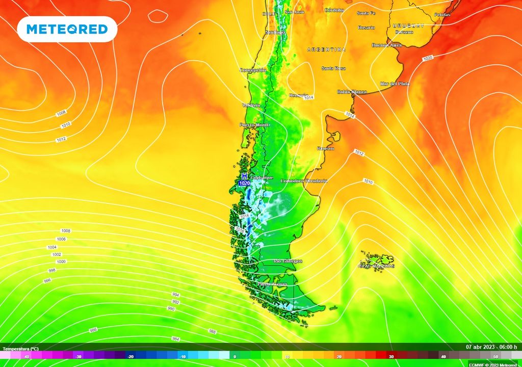 Temperaturas previstas; modelo ECMWF
