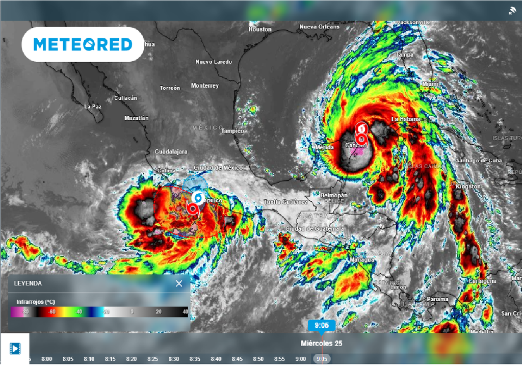 Dans les Caraïbes, Helene se trouve au large de Quintana Roo, et au large de Guerrero, John s'est régénéré en tempête tropicale.