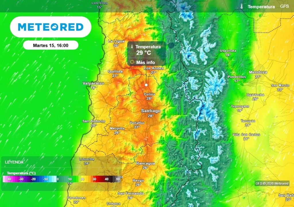 Modelo norteamericano GFS prevé un escenario todavía más cálido: las máximas llegarían hasta 29 °C al norte de la RM.