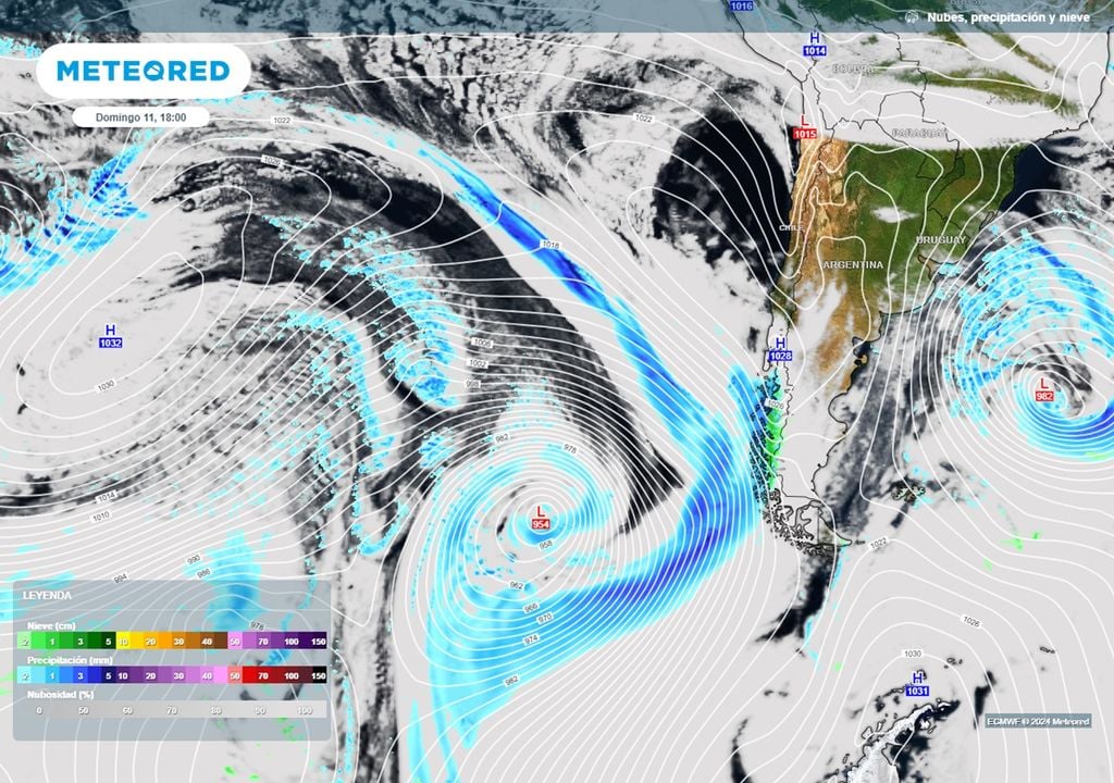 Sistema frontal previsto para Chile Sistema frontal previsto para Chile