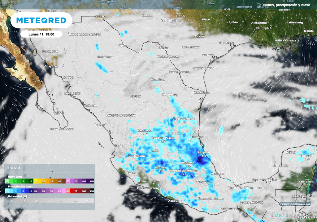 En próximos días, aumentará la nubosidad con lluvias en estados del noreste, occidente, centro, oriente con eventos localmente intensas, refrescando.