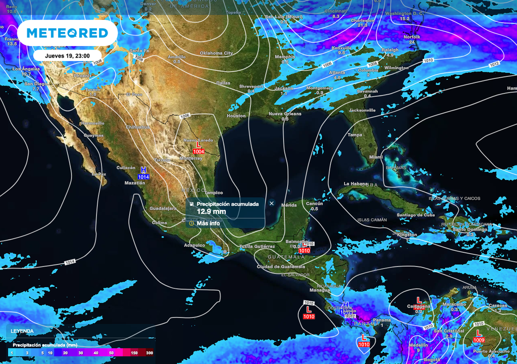 Las lluvias y aguaceros más fuertes serán sobre el Noroeste y Sur de México, con acumulados de hasta 20 mm en Baja California y Guerrero.