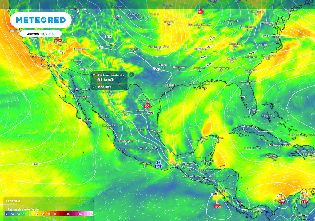 Debido a las masas de aire, se prevé viento de 50 a 70 km/h con ráfagas de 80 a 100 km/h sobre las fronteras de Sonora, Chihuahua, Baja California y Coahuila.