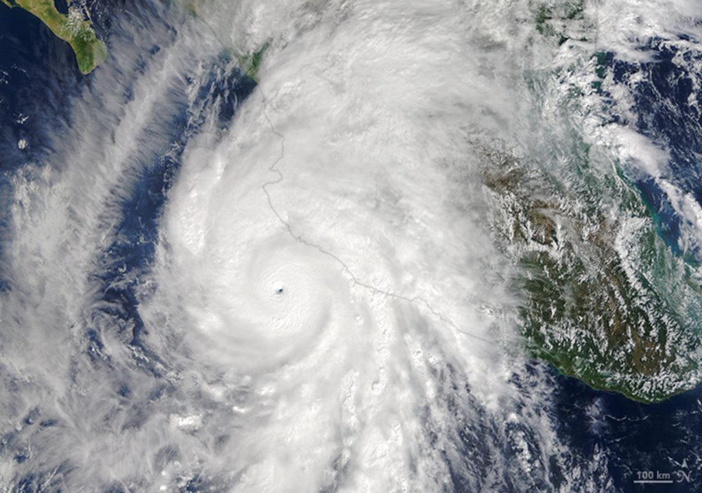 Image satellite de l'ouragan Patricia le 23 octobre 2015 à l'approche de la côte de Jalisco. Source : Nasa