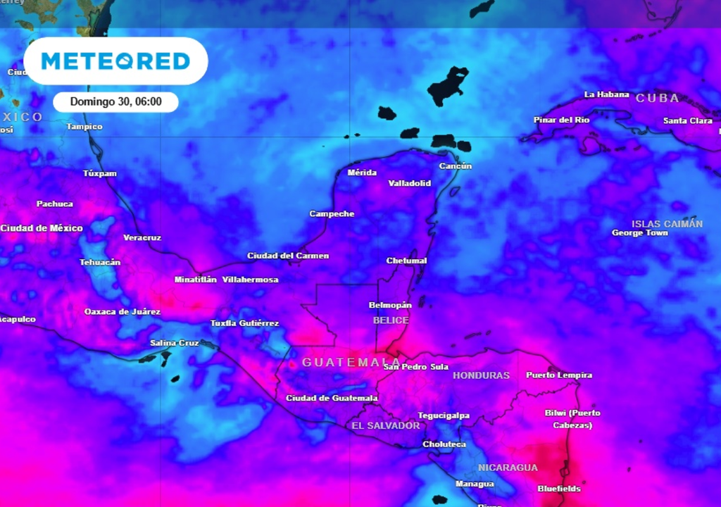Pronóstico de lluvia acumulada para las próximas 96 horas en la Península de Yucatán.