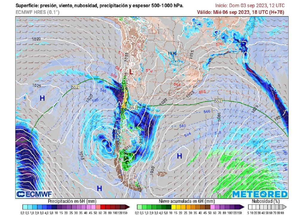 Precipitação prevista para a zona central pelo modelo ECMWF