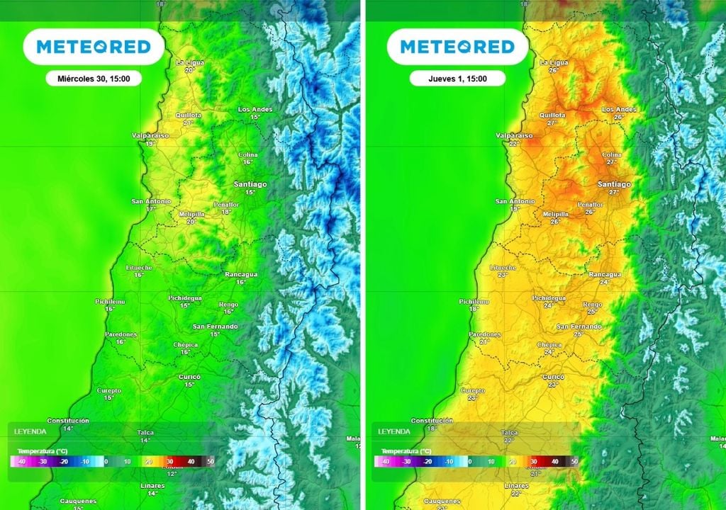 El jueves habrá un notorio aumento de temperatura donde el interior del centro norte se acercará a los 30°C.
