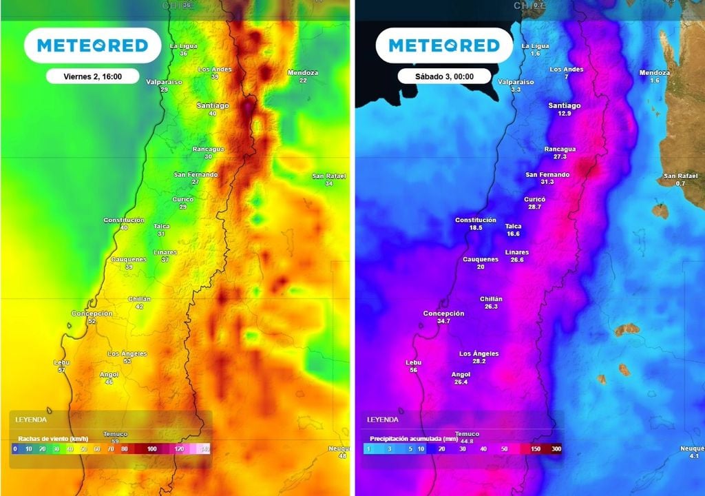 El segundo sistema frontal traerá intensas rachas de vientos en el centro sur y los montos más importantes de precipitación acumulada.