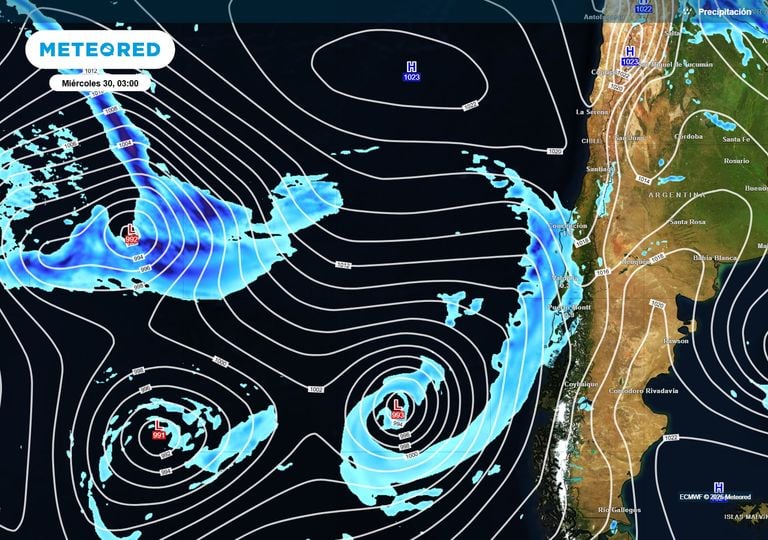 Dos sistemas frontales esta semana: sobre 30 mm en Concepci&oacute;n y lluvia en Santiago el viernes
