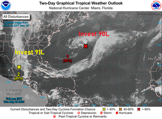 Dos sistemas tropicales vigilados en el Atlántico: Invest 90L y 91L