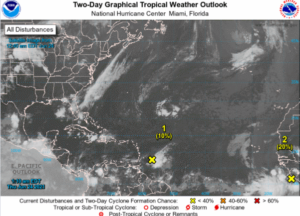 Dos zonas son monitorizadas por el NHC en el Atlántico