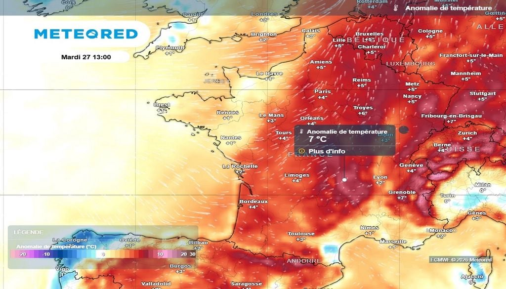 Pic de douceur Les températures seront régulièrement situées 4 à 7°C au-dessus des normales d'une fin octobre cet après-midi du Sud-ouest au Nord-est du pays