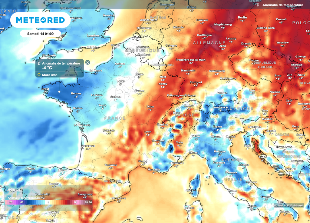 Dans la nuit de vendredi à samedi, de l'air plus froid va arriver par le Nord-Ouest, permettant enfin l'arrivée de giboulées, après le passage d'une perturbation.