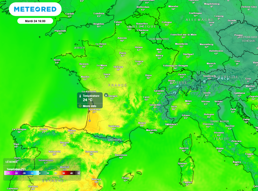 Des pointes à près de 25°C seront possibles dans le sud-ouest.