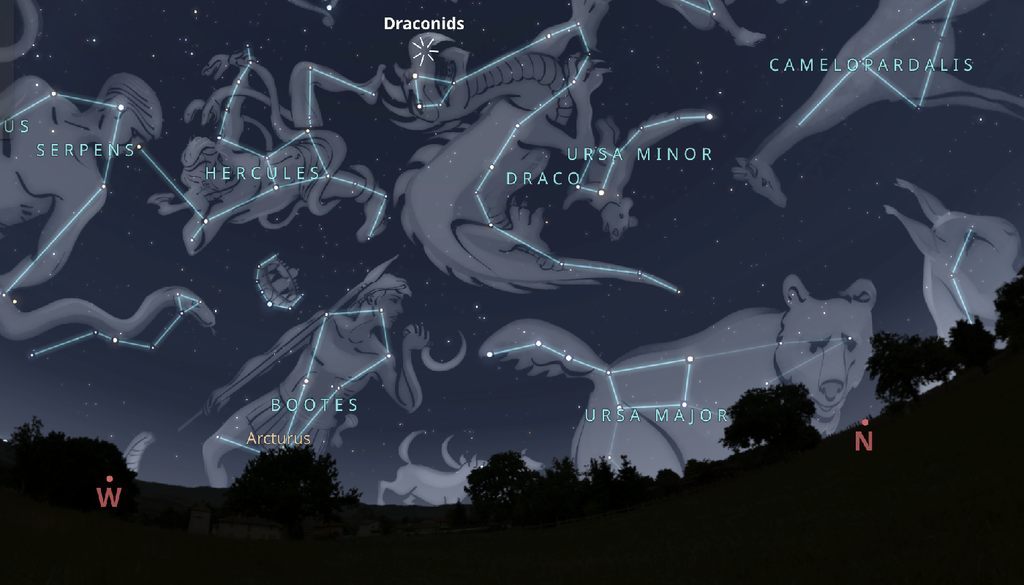 Posizione del radiante delle Draconidi rispetto alla costellazione del Dragone. Credit: Stellarium web