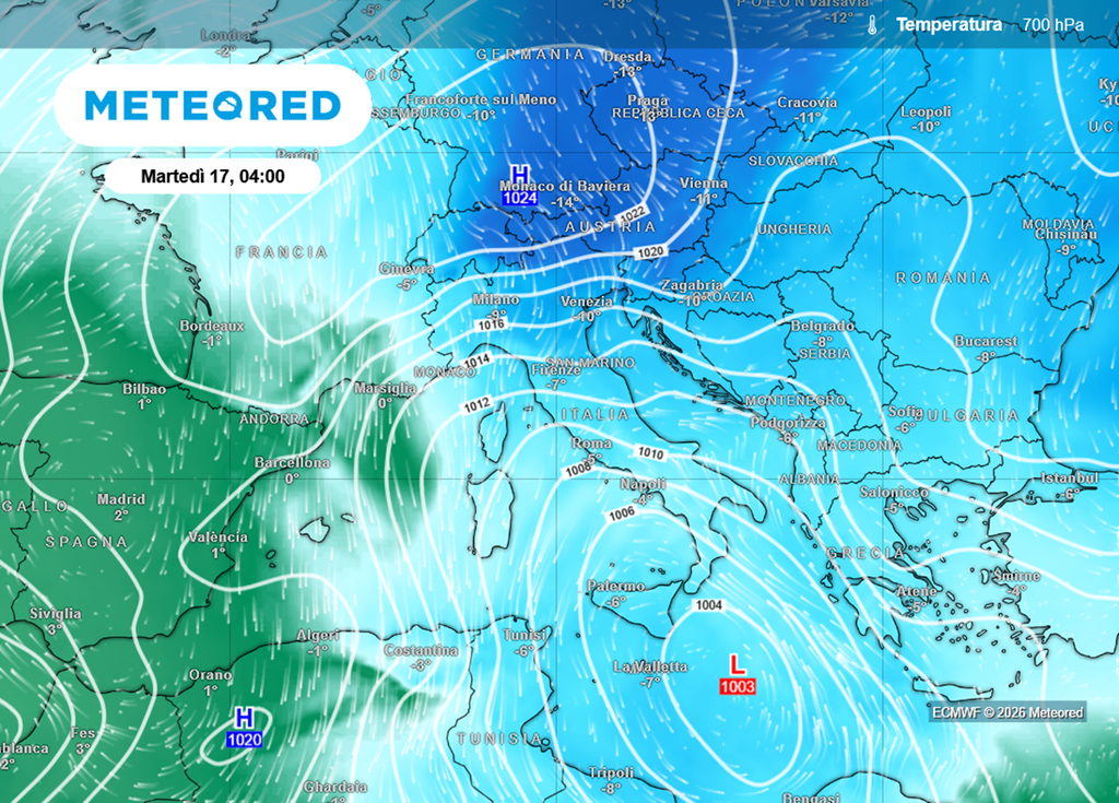 Temperature in quota previste per il 17 marzo.