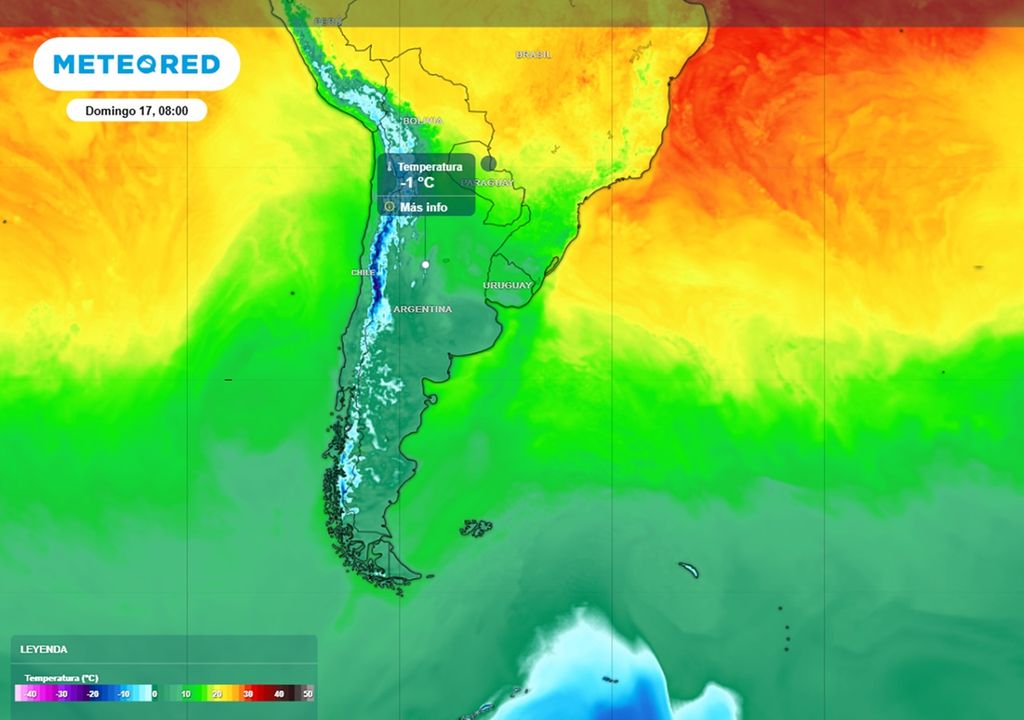 frio en el pais Ambiente gélido en el sur y centro del país este domingo 17 con heladas. Créditos: Modelo ECMWF.