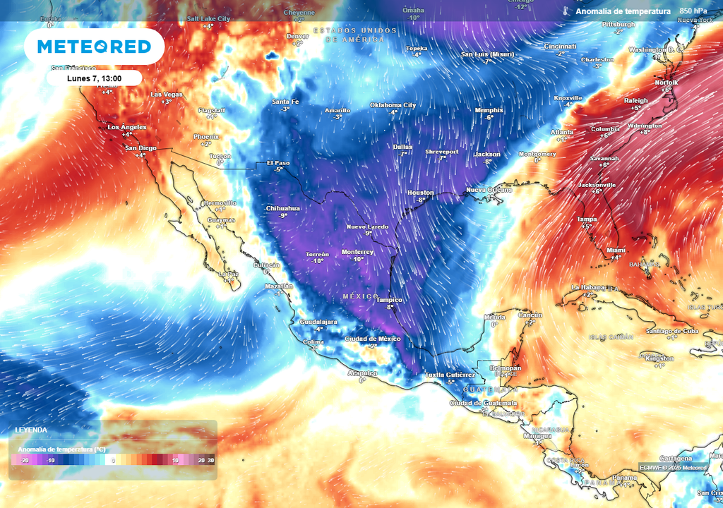 Anomalía de temperaturas en grados Celsius