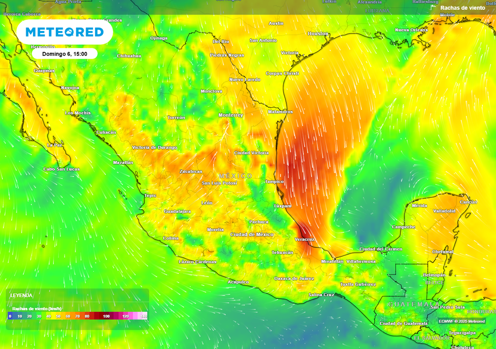 Pronóstico de ráfagas de viento en km/h