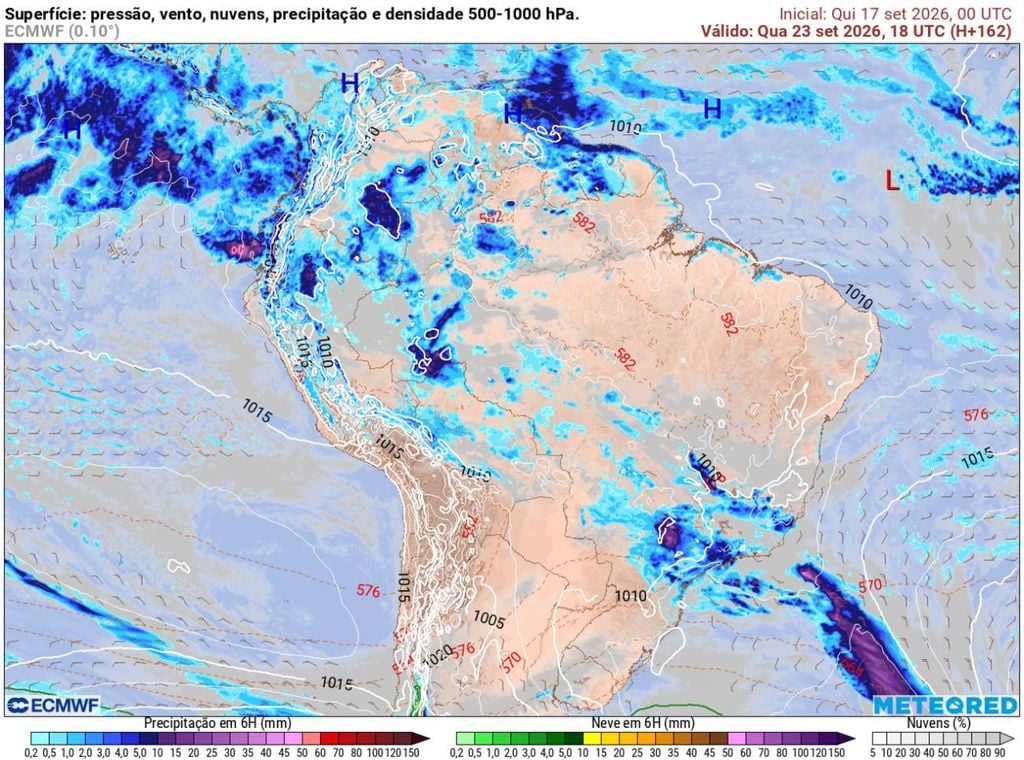 A tendência da previsão indica que a segunda frente fria vai levar pancadas de chuvas e temporais isolados para SP, MG e RJ entre a terça (22) e a quinta-feira (24).
