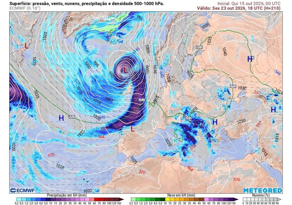 Uma segunda e robusta depressão deverá circular pelo Atlântico Norte, permitindo a aproximação de uma nova frente fria. Nas atuais projeções, uma segunda vaga de chuva poderá alcançar Portugal entre os dias 23 e 24, novamente a partir do Noroeste.