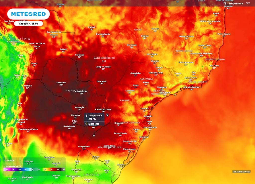 Temperaturas máxima para a tarde do sábado, 3 de abril.