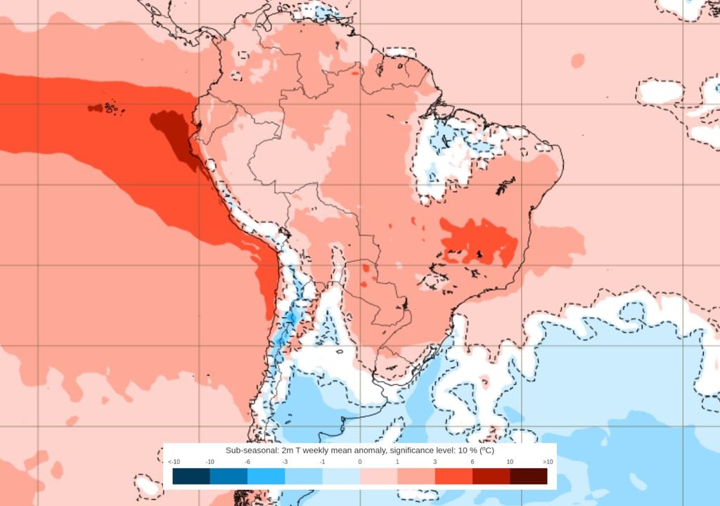 Previsão de anomalias de temperatura entre os dias 28 de Setembro e 5 de Outubro. Previsão de anomalias de temperatura entre os dias 28 de Setembro e 5 de Outubro mostram que, mesmo com o breve episódio de frio, as temperaturas continuam acima da média no Brasil.