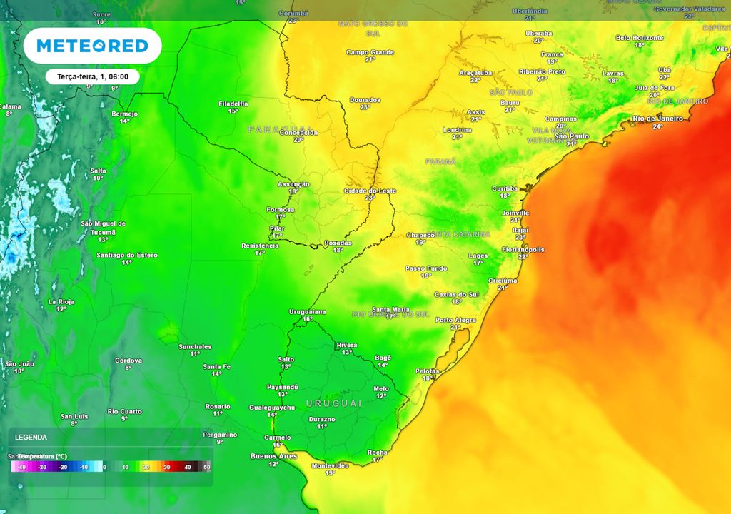 Previsão de temperatura mínima na próxima terça-feira.