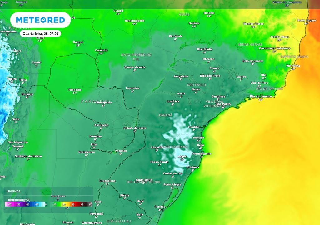 Previsão de temperaturas mínimas na quarta-feira.