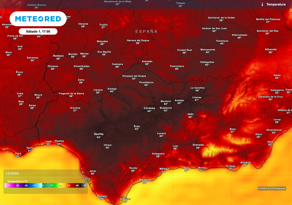 El calor volverá a ser extremo este sábado en el valle del Guadalquivir, con máximas de hasta 43 ºC en Sevilla.
