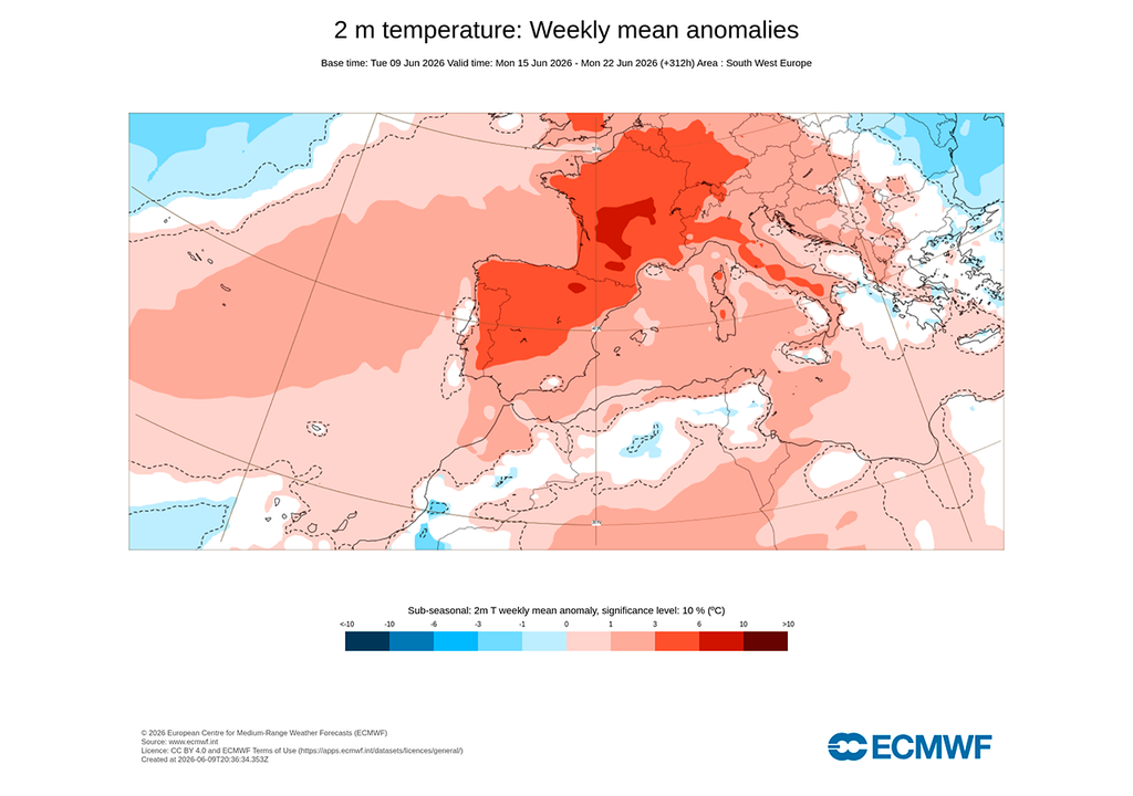La prossima settimana le temperature saranno nettamente sopra la media nel sud-ovest europeo, secondo il modello europeo.